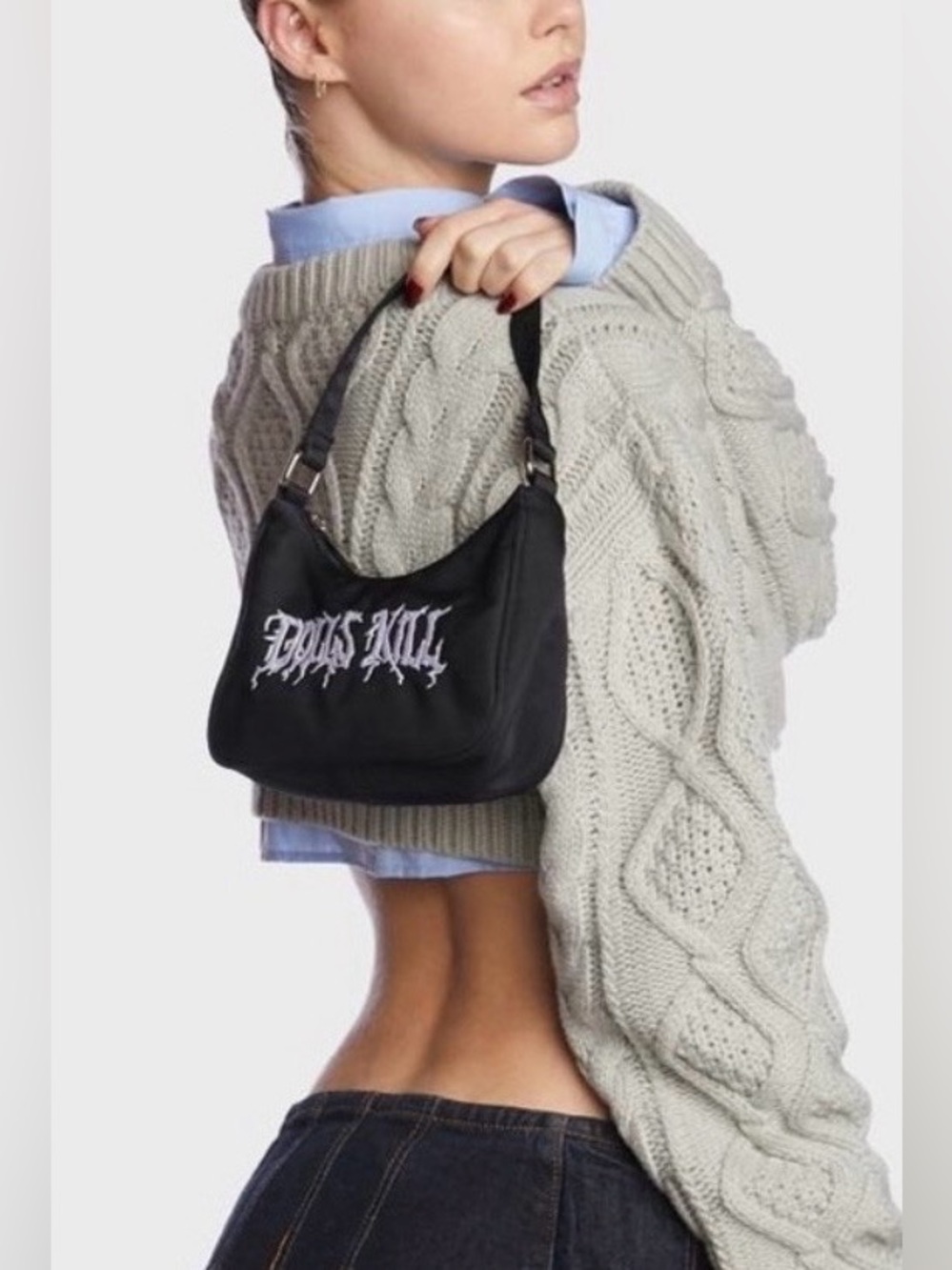 NWOT New Dolls Kill Bundle Black Embroidered Shoulder Purse & Tote Merch Bag